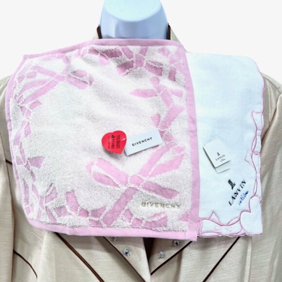New tag 2 Towels Givenchy & Lanvin Collection 11" Pink white Heart Embroid (30) - Picture 6 of 9